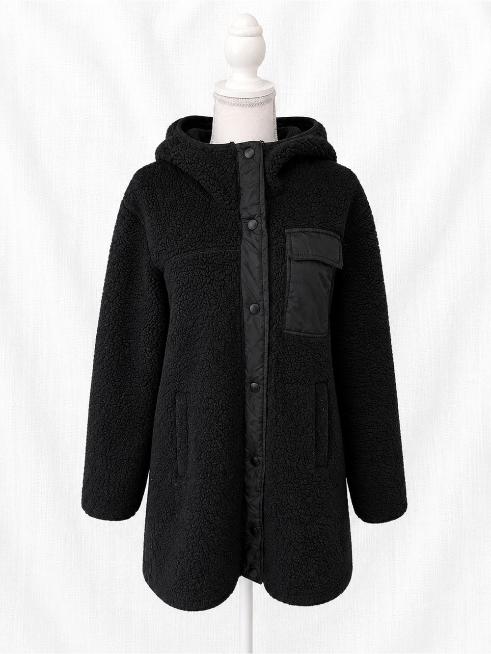 Reebok Black Hooded Sherpa Coat